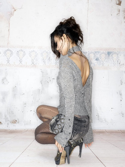 Two-Tone Multi-Button Knit Sweater【s0000016060】