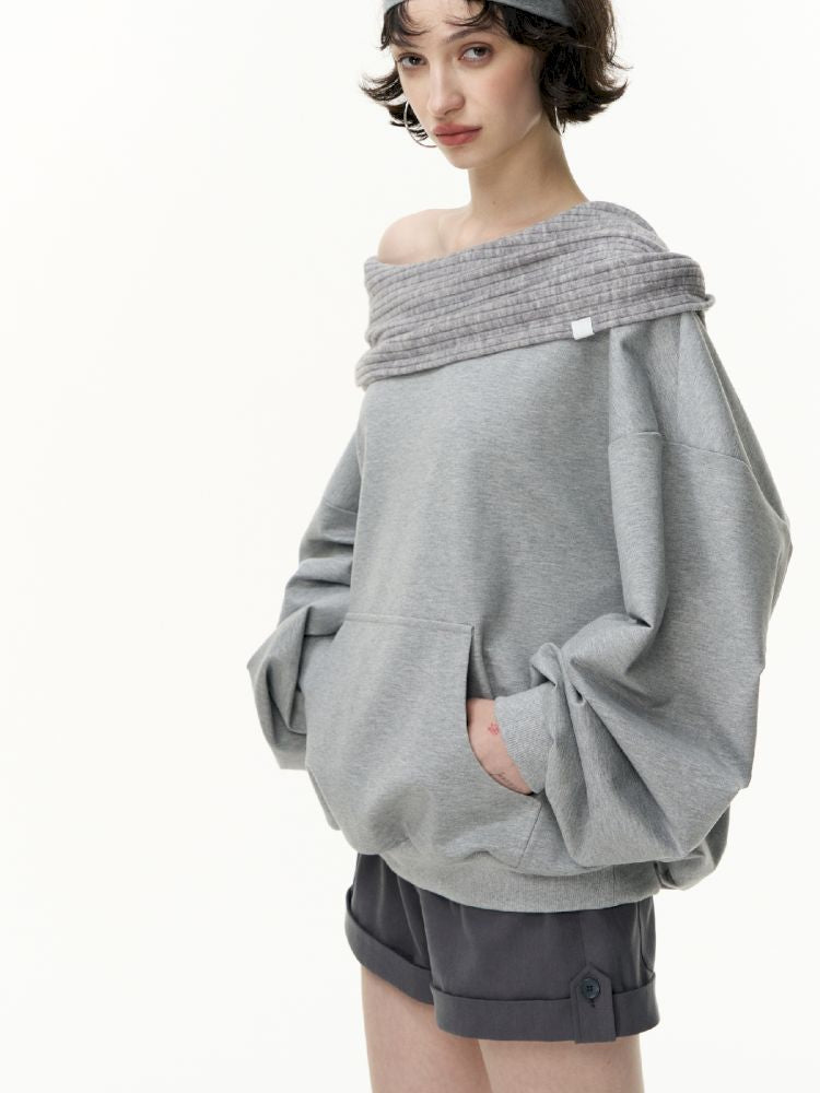 Ramped shoulder one-line collar loose pullover【s0000013735】