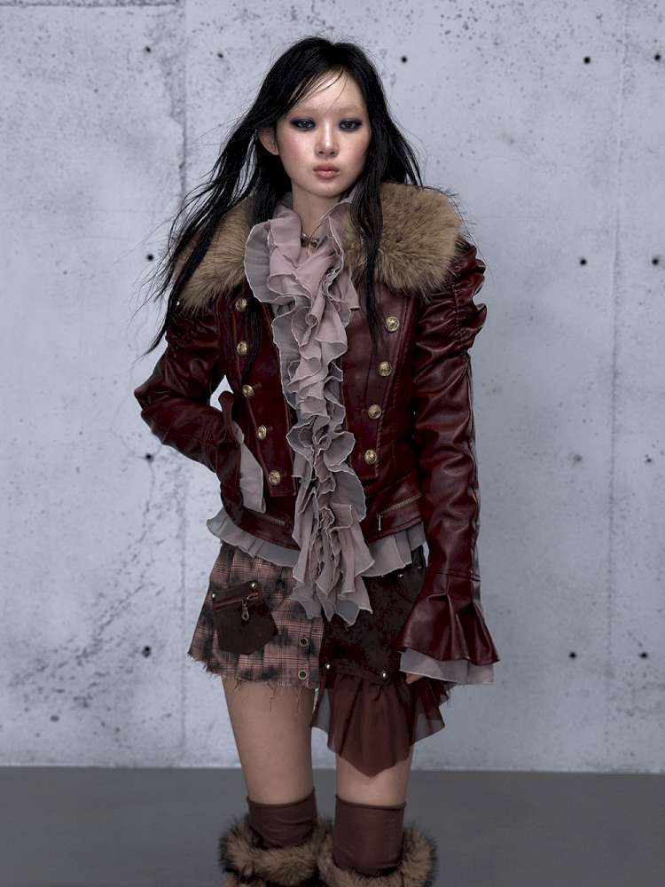 Court Punk Fur Waist Leather Coat【s0000014927】