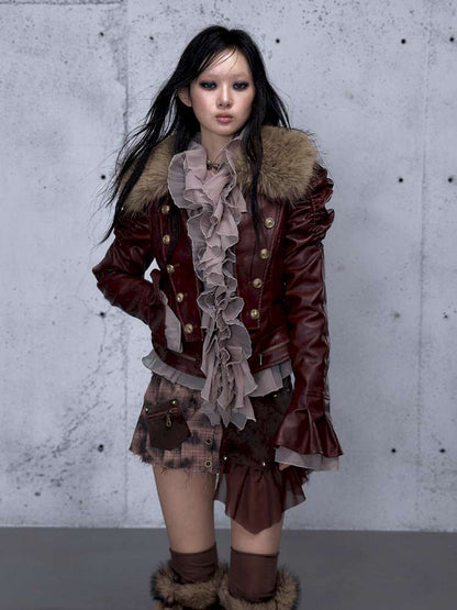 Court Punk Fur Waist Leather Coat【s0000014927】