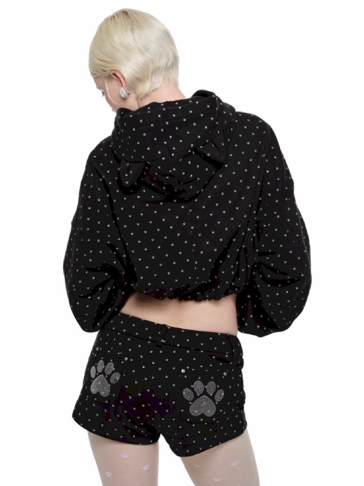 Cat's Paw Long Short Polka Dot Hooded Cardigan Sweatshirt Sweatpants Set【s0000011566】