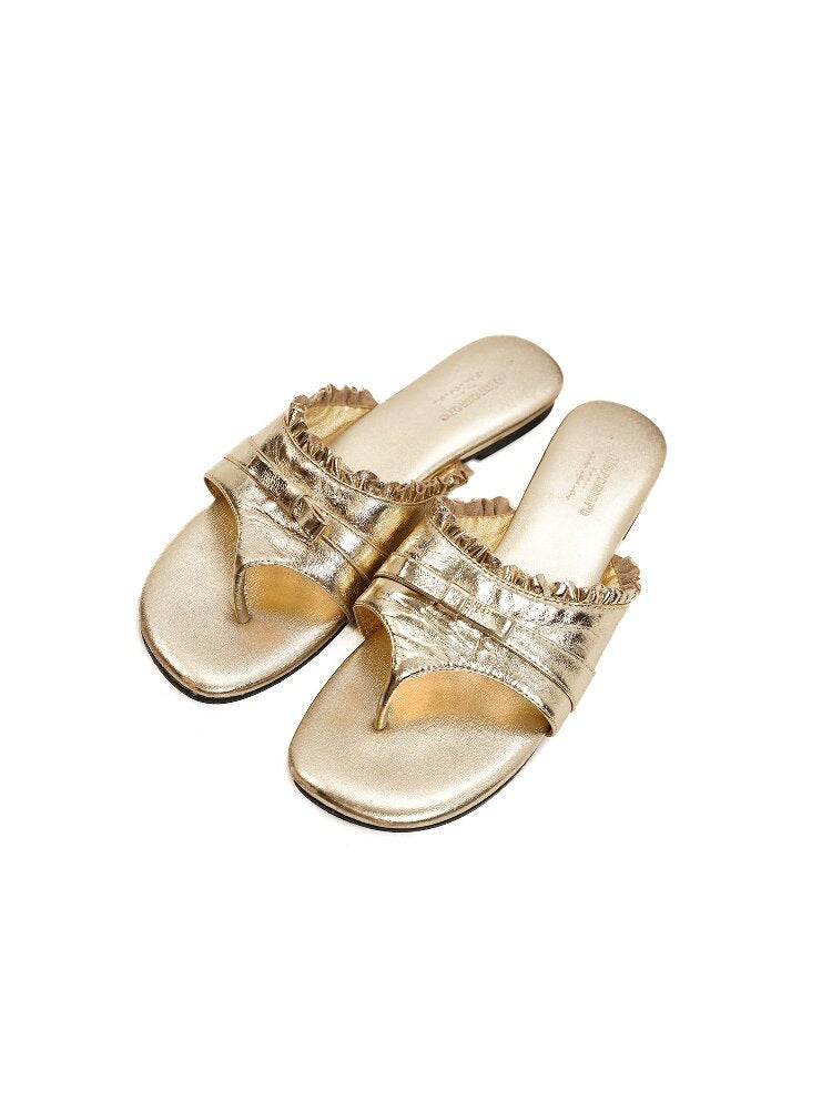 Top Grain Cowhide Ruffled Flip Flop【s0000017441】