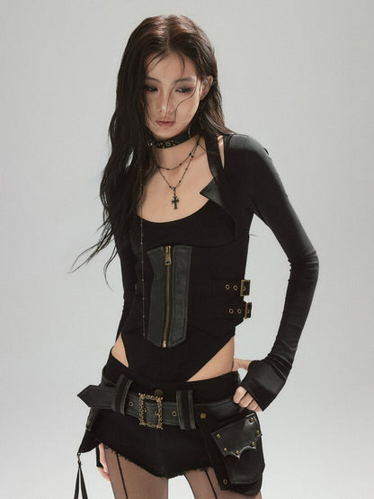 Black Irregular Leather Shorts【s0000015607】