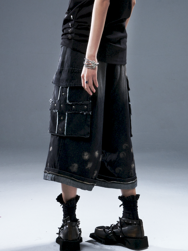Denim Ripped Knee-Length Pants【s0000012942】