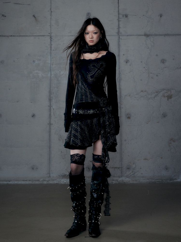 Stacked Neck One-Shoulder Dress【s0000013475】