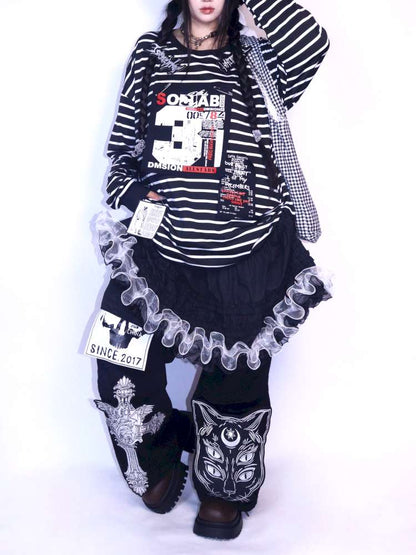 Y2K Punk Print Wide-Leg Jeans【s0000014627】