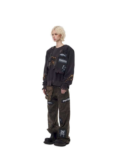 Black Meta Rock Patch Slacks【s0000015123】