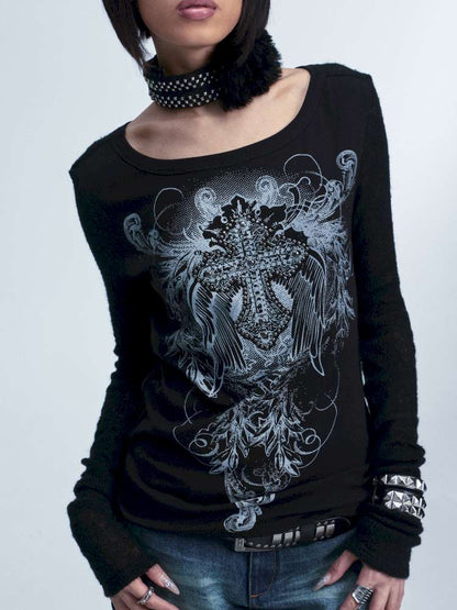 Knitted Mesh Hole Cross Rivet T-shirt【s0000014666】