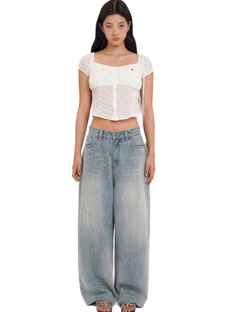Embroidery Cat Whiskers Vintage Denim Trousers【s0000013445】