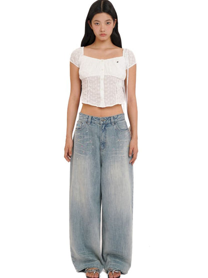 Embroidery Cat Whiskers Vintage Denim Trousers【s0000013445】