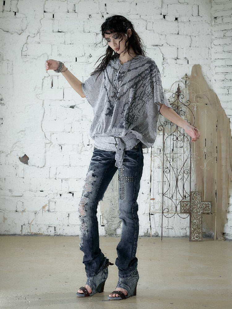 Ripped Knit Hooded Short Smock T Shirt【s0000016993】