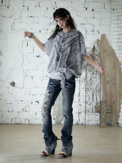 Ripped Knit Hooded Short Smock T Shirt【s0000016993】