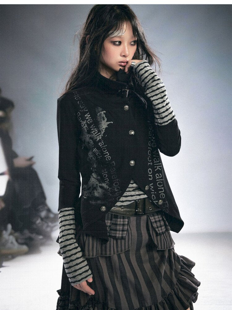 Layered Patchwork Striped Cardigan【s0000015451】