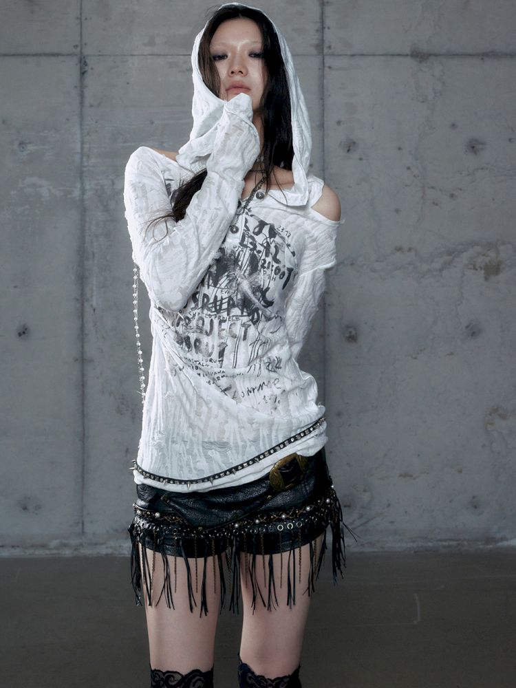 Backless Hooded Long Sleeve Bottom Top【s0000013469】