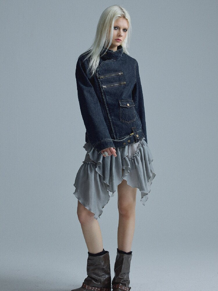 Distressed Texture Denim Jacket Top【s0000018545】