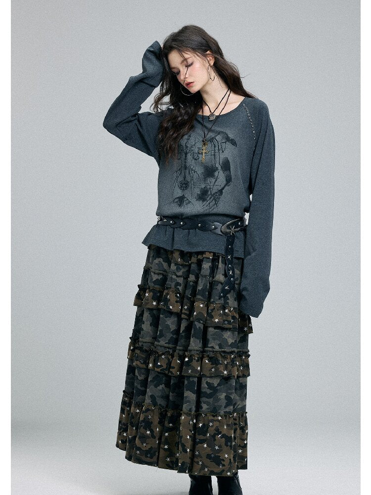 Washed Printed Rivet Knitted Top【s0000016261】