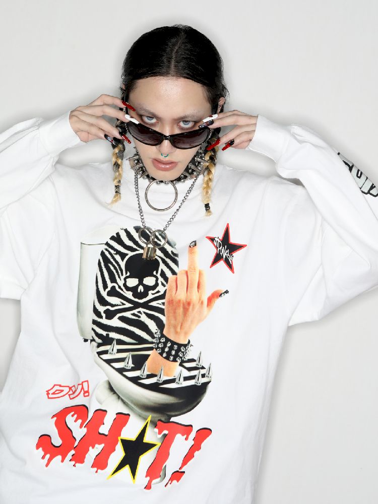 Hipster Middle Finger SHIT T-Shirt【s0000010266】