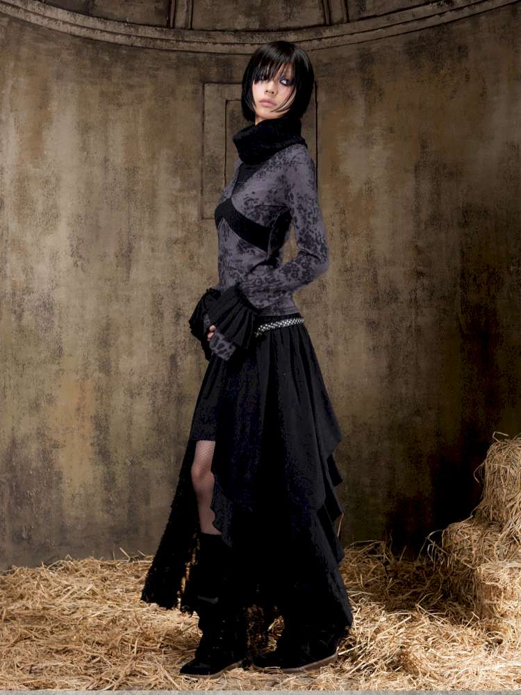 Contrast Slim Knit Long Sleeve Tee【s0000015083】