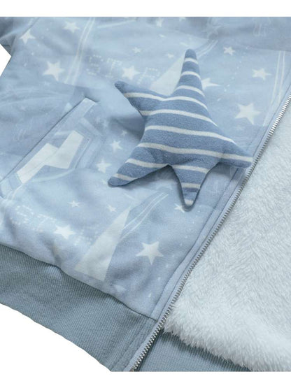 Ghost Horse Star Print Diagonal Zip Jacket【s0000014691】