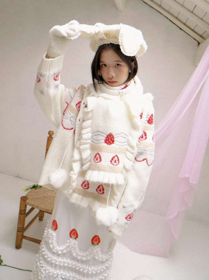 Cream Strawberry Cake Jacquard Scarf【s0000014526】