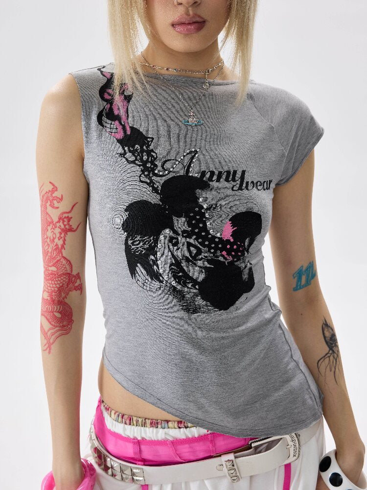 High Stretch Frayed Rhinestone T Shirt【s0000017643】