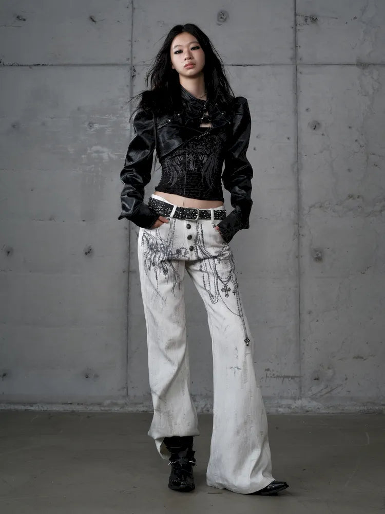 Denim Distressed Wide-Leg Pants【s0000013949】