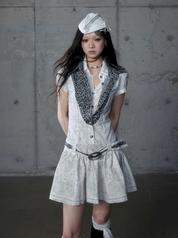 Short Sleeve Fake Two Piece Spliced Shirt Dress【s0000013466】