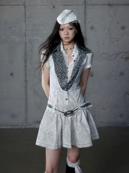 Short Sleeve Fake Two Piece Spliced Shirt Dress【s0000013466】