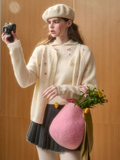 Wool Hand-Embroidered Flower Sweater Cardigan【s0000014891】