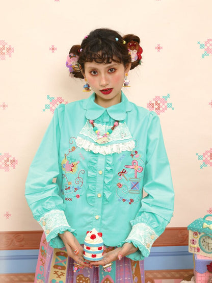 Petal Collar Embroidery Shirt In【s0000015573】