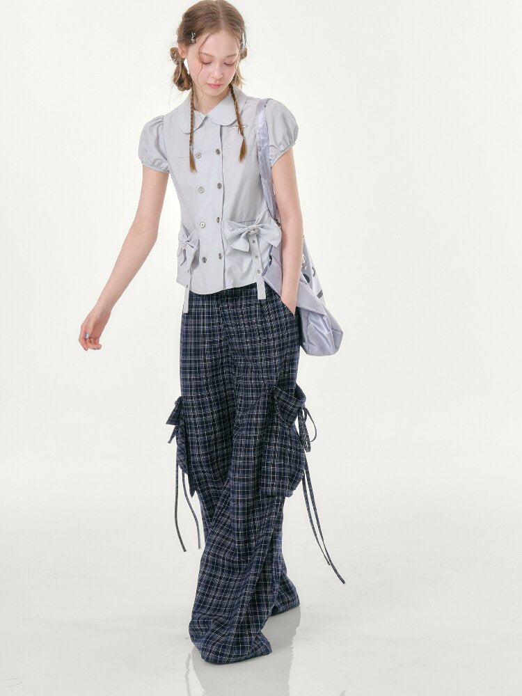 Plaid Pocket Wide Leg Slacks【s0000016607】