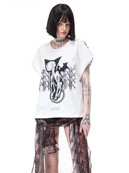 Cat Bone Print Patchwork Top【s0000017718】