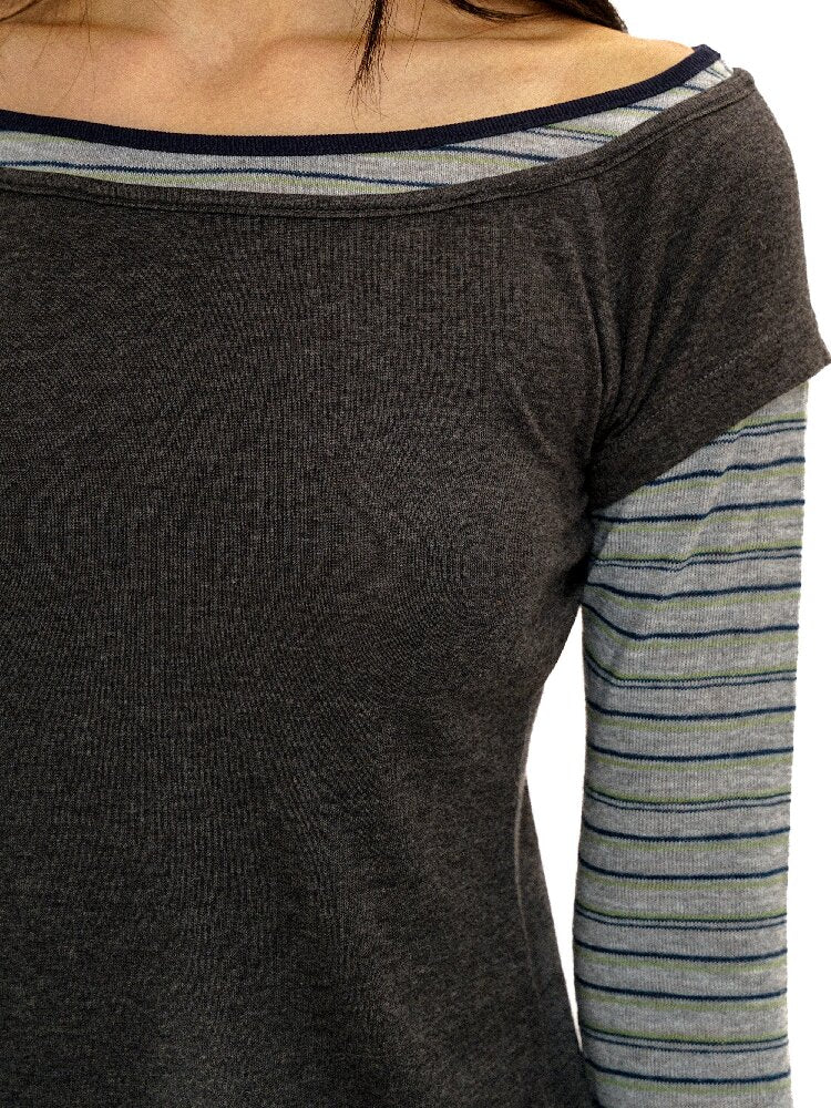 Tencel Wool Stripe Contrast T-Shirt【s0000016417】