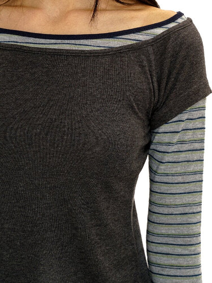 Tencel Wool Stripe Contrast T-Shirt【s0000016417】