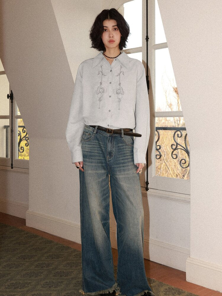 Suede Embroidered Lantern Sleeve Top【s0000015461】