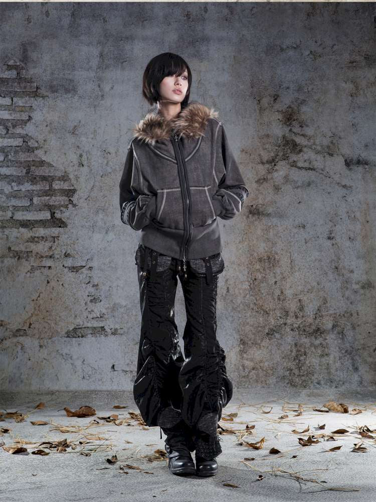 Lantern Sleeve Hooded Sweatshirt Jacket【s0000014493】