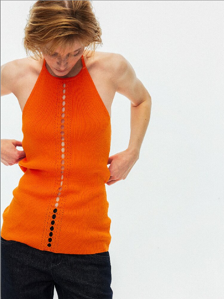 Lyocell Lace Up Halterneck Knit【s0000015929】