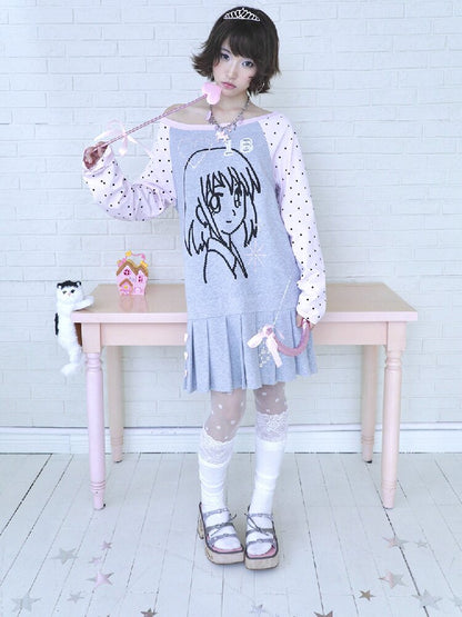 Pink Gray Pixel Pleated Dress【s0000016545】