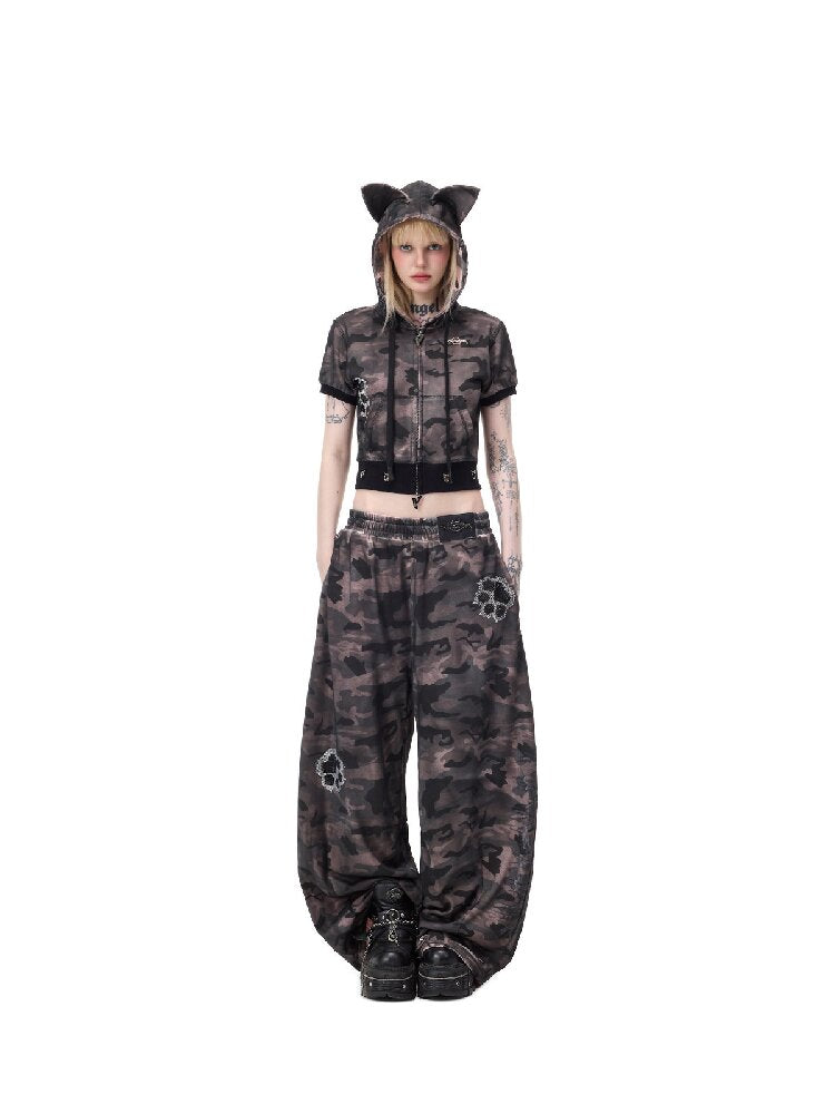 Cat Ear Rhinestone Camo Hoodie【s0000017721】