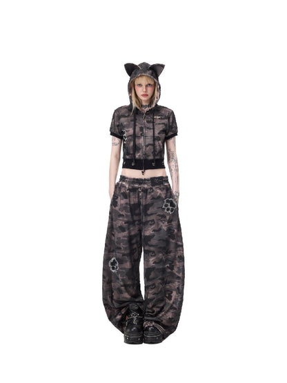 Cat Ear Rhinestone Camo Hoodie【s0000017721】
