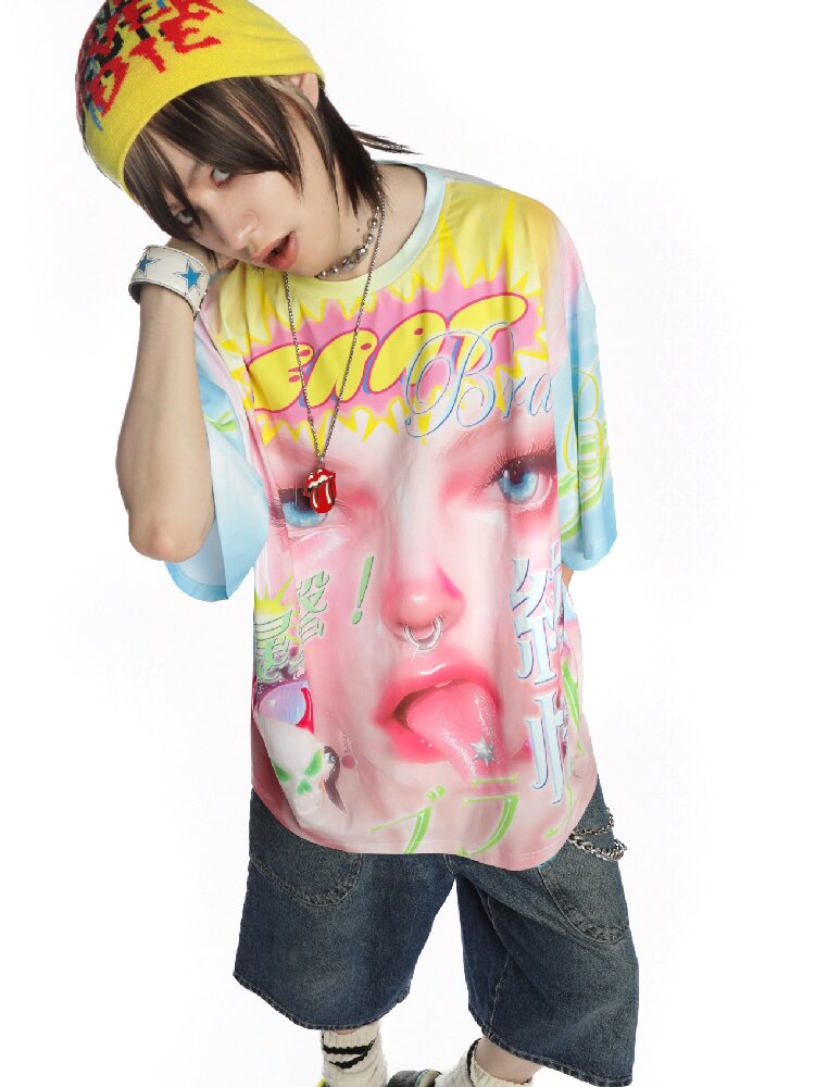 Dopamine Y2k Yabi Print T-shirt【s0000015890】