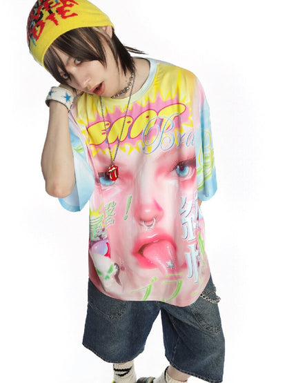 Dopamine Y2k Yabi Print T-shirt【s0000015890】