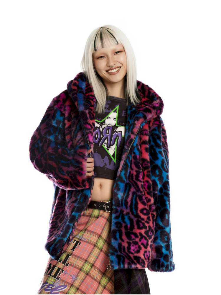 Y2K Leopard Print Cool Fur Hooded Jacket【s0000014911】