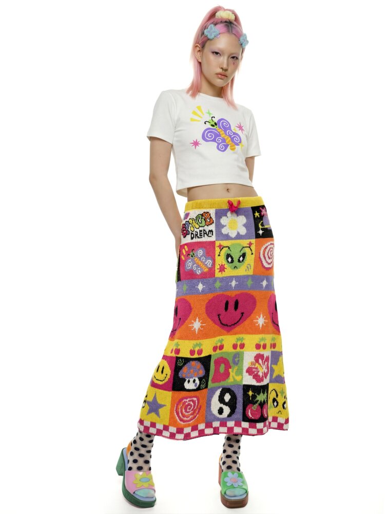Cartoon Rainbow Knit Stretch Skirt【s0000015555】