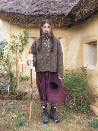 Brown Woolen Loose Button Coat【s0000014896】