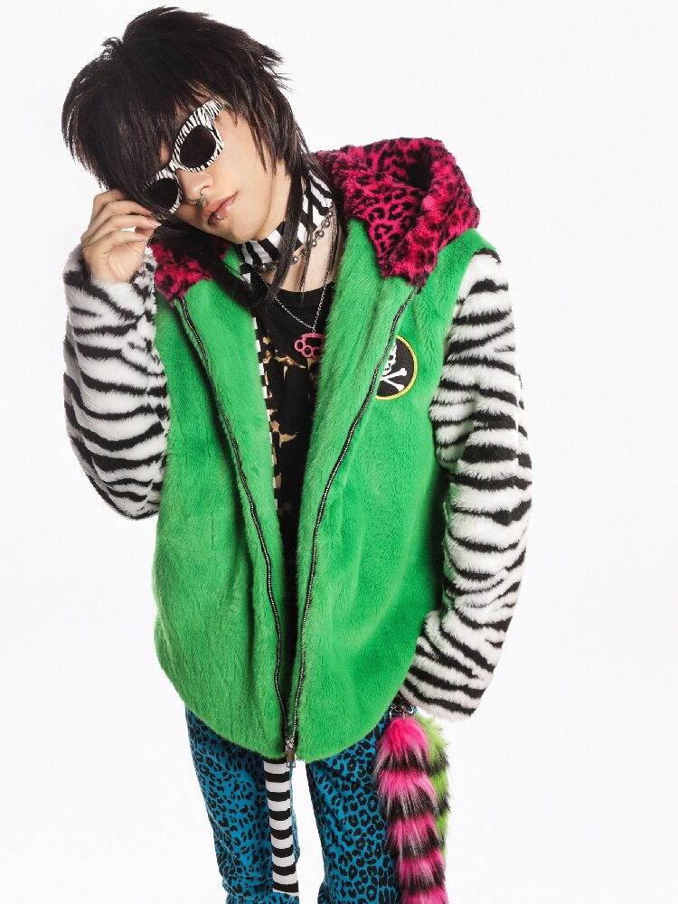 Neon Leopard Skull Patchwork Coat【s0000019279】