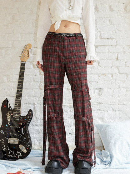 Plaid Cut Slightly Flared Fit Pants【s0000017898】