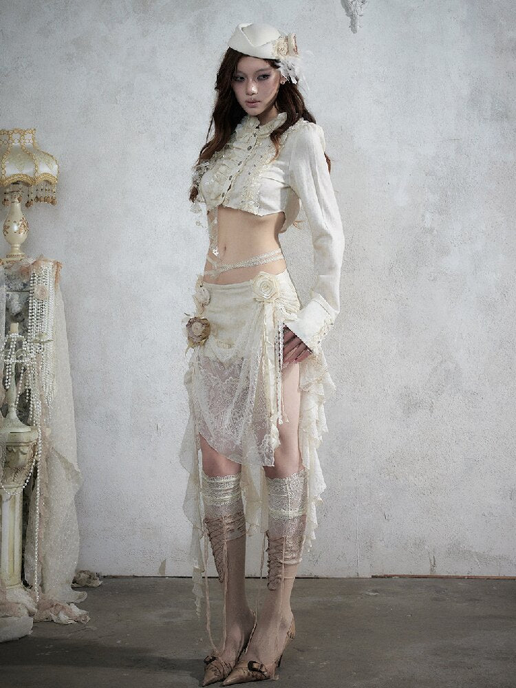 Vintage Lace Asymmetrical Shirt【s0000017987】