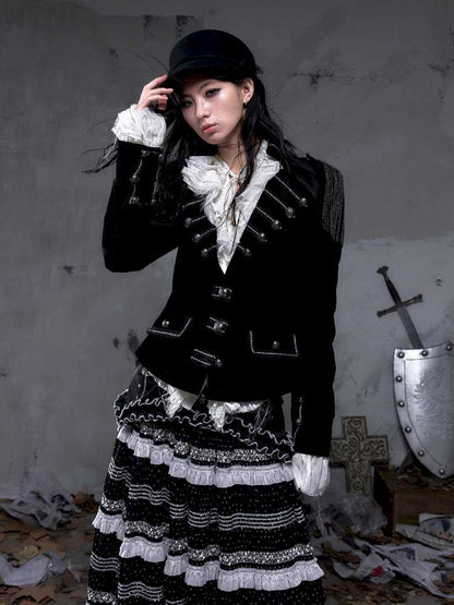 Waist-Defining Flocked Suit Jacket【s0000014458】