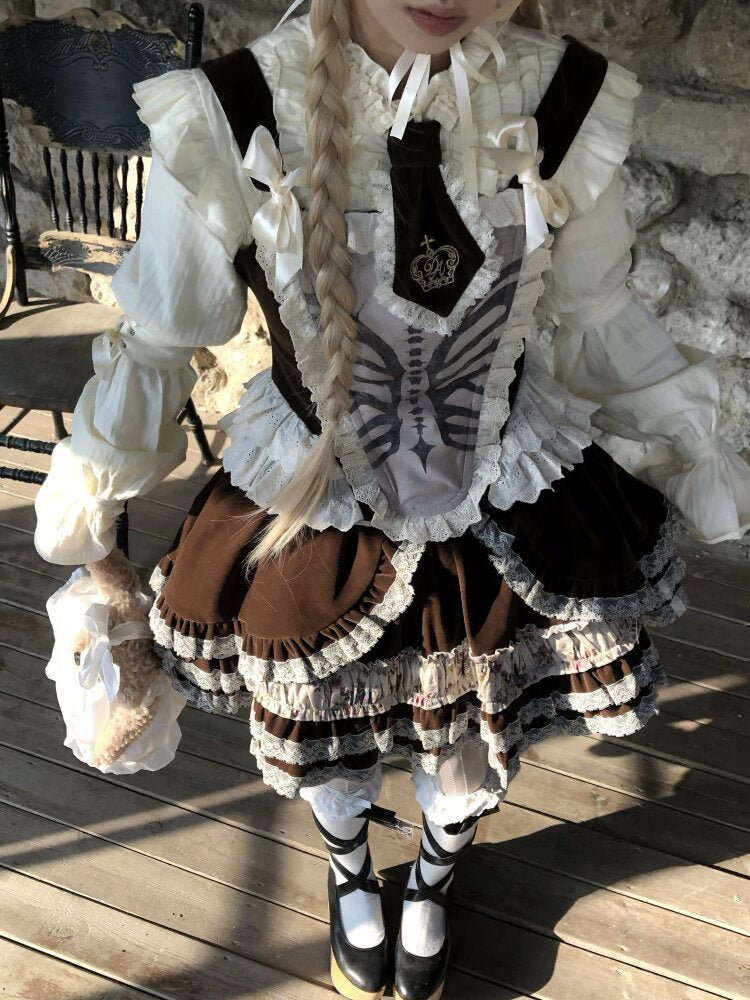 Bone Print Velvet Lace Corset Vest【s0000015613】